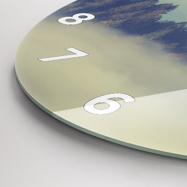 Wanduhr glas rund Nebliger Wald Adler