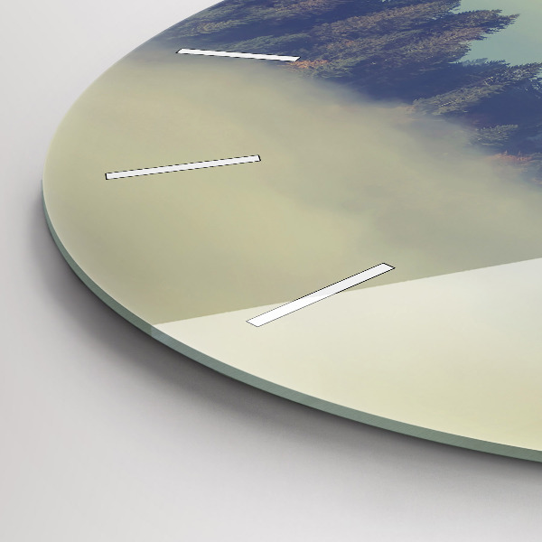 Wanduhr glas rund Nebliger Wald Adler