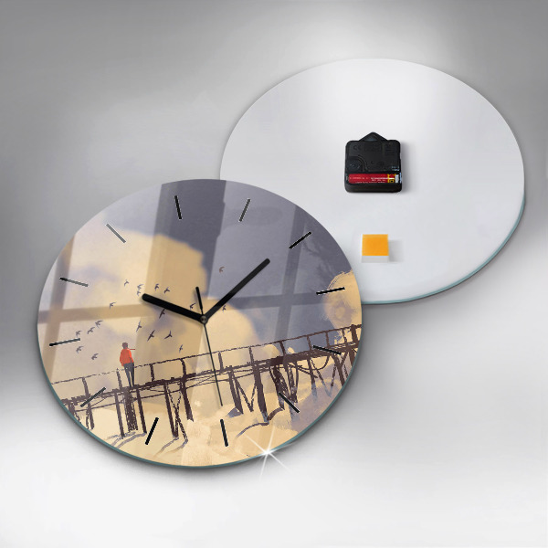 Wanduhr rund mit motiv Mann auf einer alten Brücke