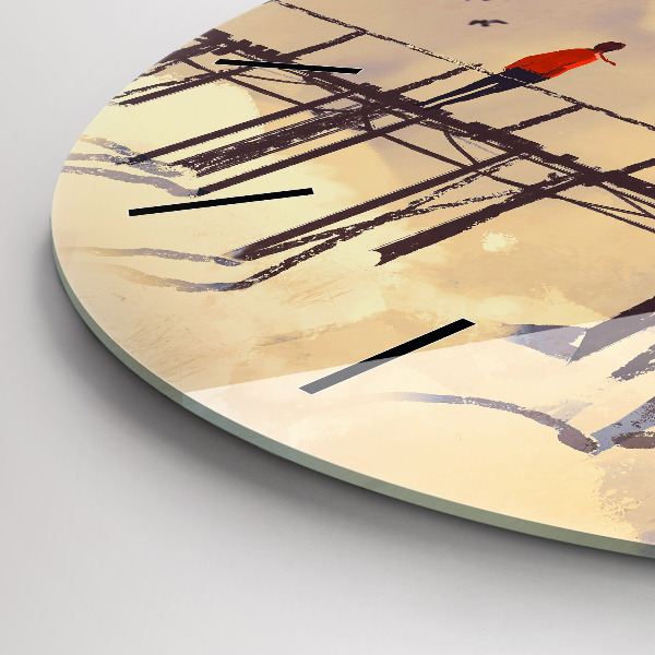 Wanduhr rund mit motiv Mann auf einer alten Brücke