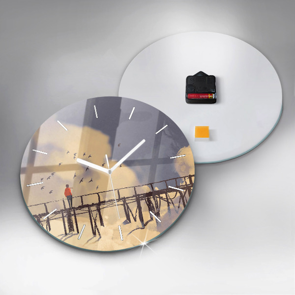 Wanduhr rund mit motiv Mann auf einer alten Brücke