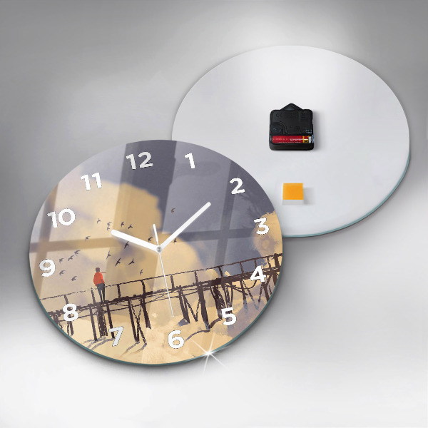 Wanduhr rund mit motiv Mann auf einer alten Brücke