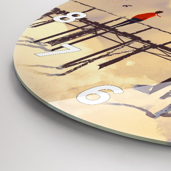 Wanduhr rund mit motiv Mann auf einer alten Brücke