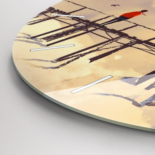 Wanduhr rund mit motiv Mann auf einer alten Brücke