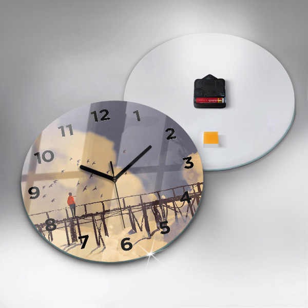 Wanduhr rund mit motiv Mann auf einer alten Brücke