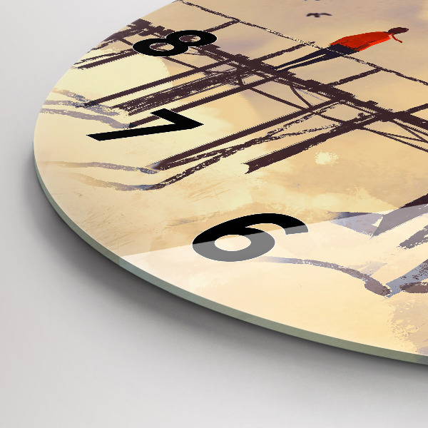 Wanduhr rund mit motiv Mann auf einer alten Brücke