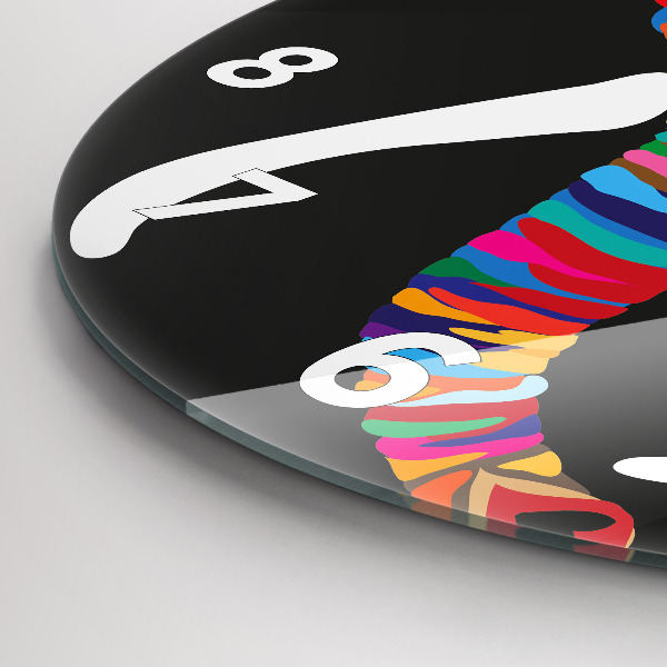 Wanduhr glas rund Gefärbter Elefant