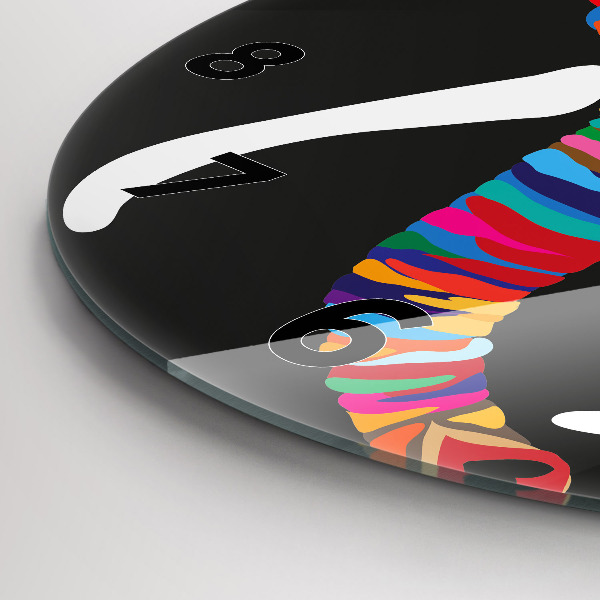 Wanduhr glas rund Gefärbter Elefant