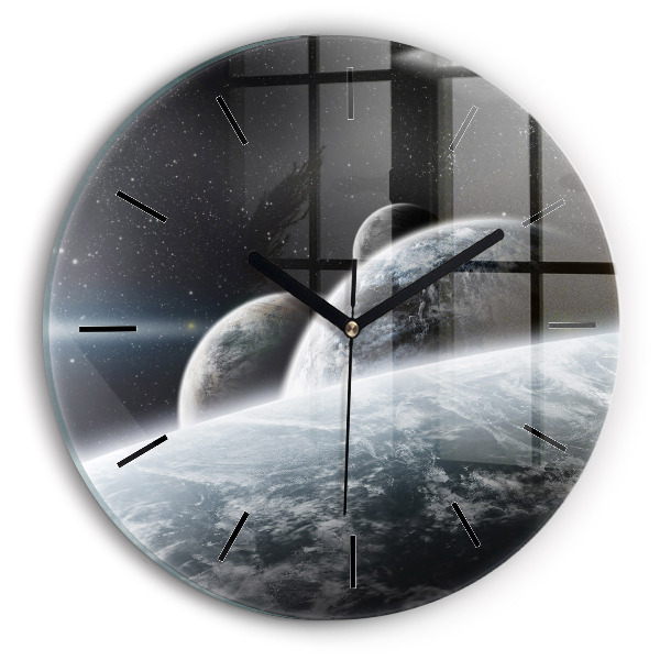 Wanduhr glas rund Kosmos Planeten