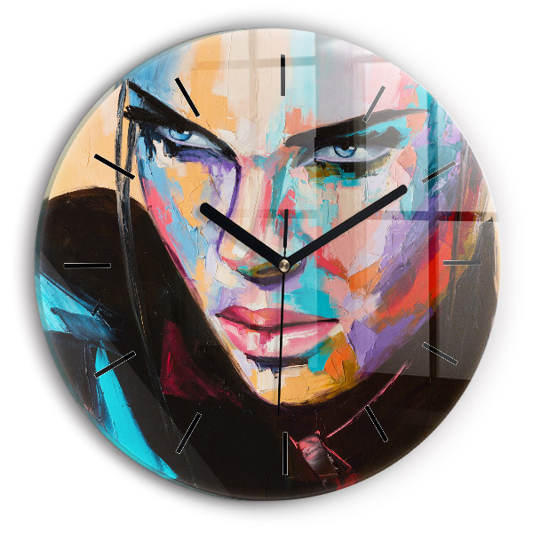 Wanduhr glas rund Porträt einer Frau