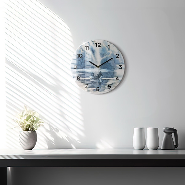 Wanduhr glas rund Fischer auf einem See