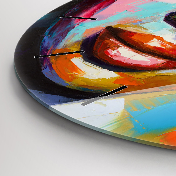 Wanduhr glas rund Farbiges Gesicht einer Frau