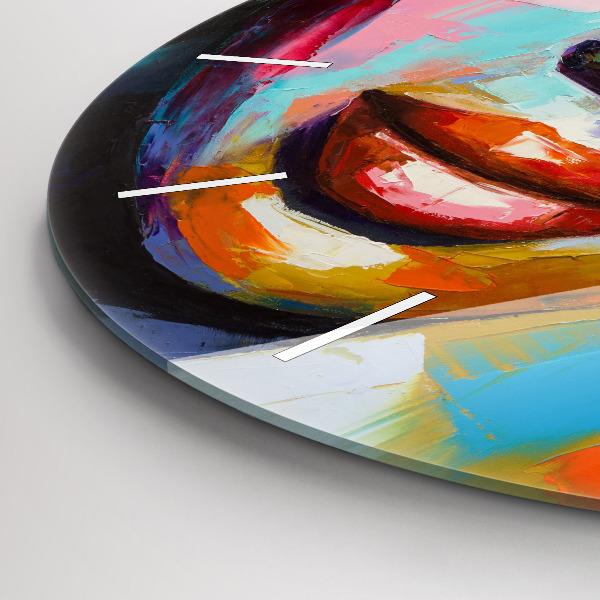 Wanduhr glas rund Farbiges Gesicht einer Frau