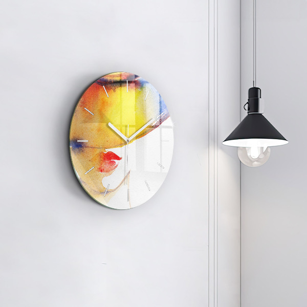 Wanduhr rund mit motiv Frau mit Hut