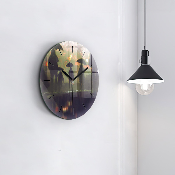 Wanduhr rund Menschen mit Regenschirmen