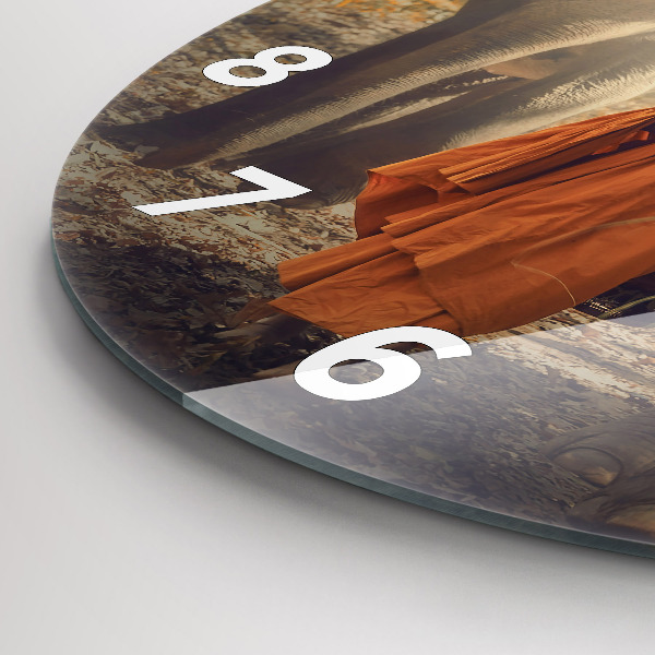 Wanduhr rund mit motiv Mönch führt Elefanten