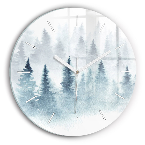 Wanduhr glas rund Winterlicher Wald