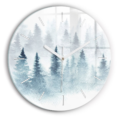 Wanduhr glas rund Winterlicher Wald