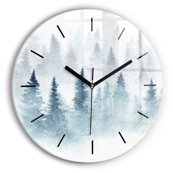 Wanduhr glas rund Winterlicher Wald