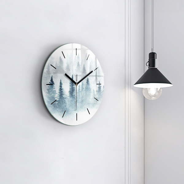 Wanduhr glas rund Winterlicher Wald