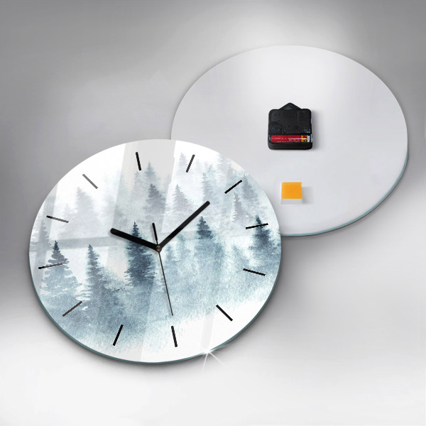 Wanduhr glas rund Winterlicher Wald
