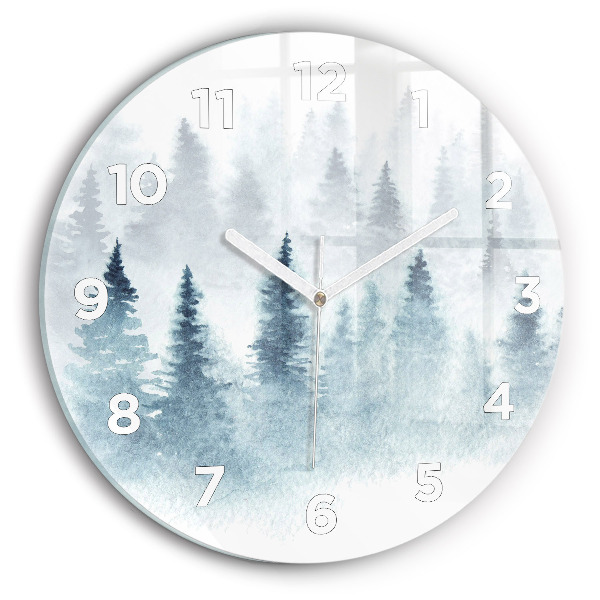 Wanduhr glas rund Winterlicher Wald