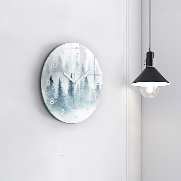 Wanduhr glas rund Winterlicher Wald