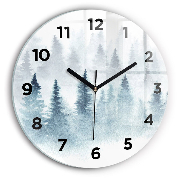 Wanduhr glas rund Winterlicher Wald
