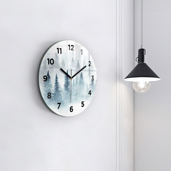 Wanduhr glas rund Winterlicher Wald