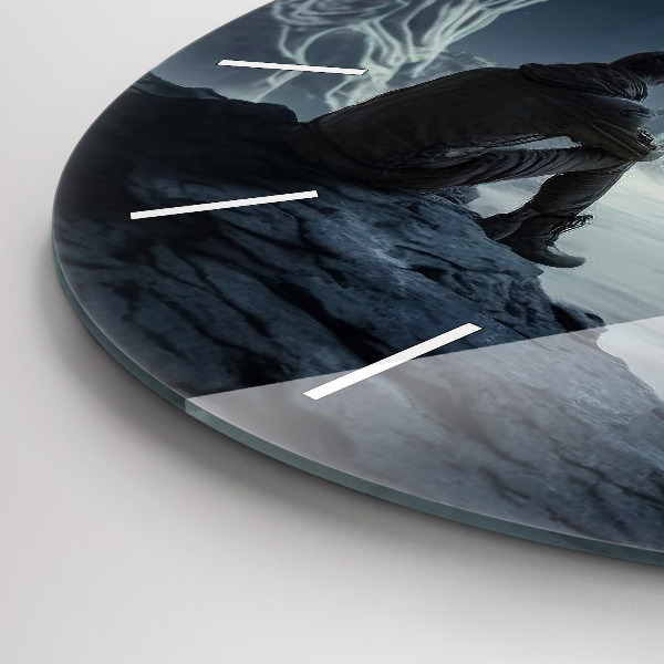 Wanduhr glas rund Mann auf Mond Hintergrund