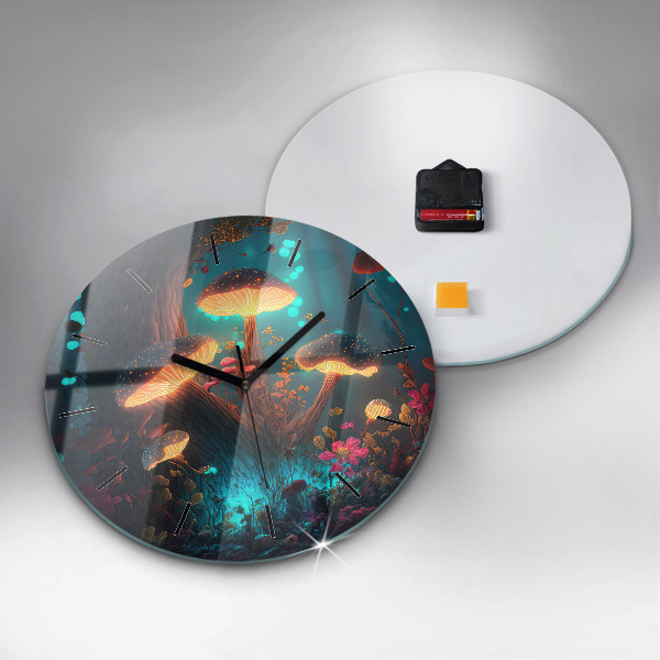 Wanduhr glas rund Wald und Zauberpilze