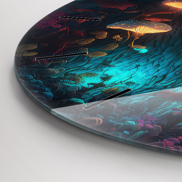 Wanduhr glas rund Wald und Zauberpilze