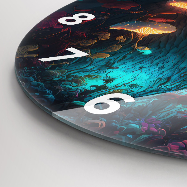 Wanduhr glas rund Wald und Zauberpilze