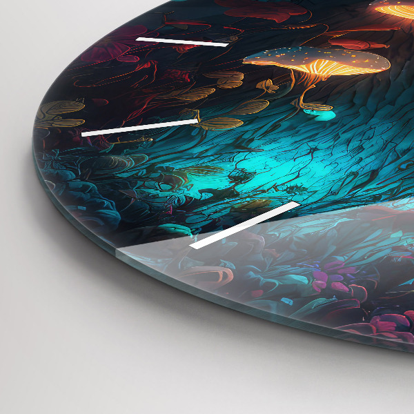 Wanduhr glas rund Wald und Zauberpilze