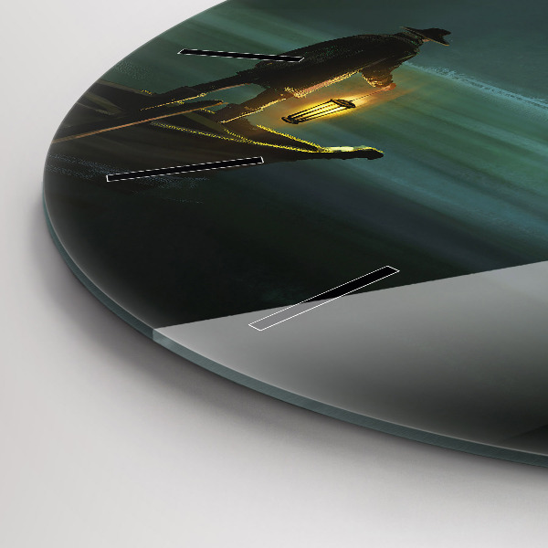 Wanduhr glas rund Mensch und Ungeheuer im Sumpf