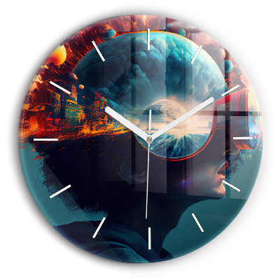 Wanduhr rund mit motiv Futuristische virtuelle Welt