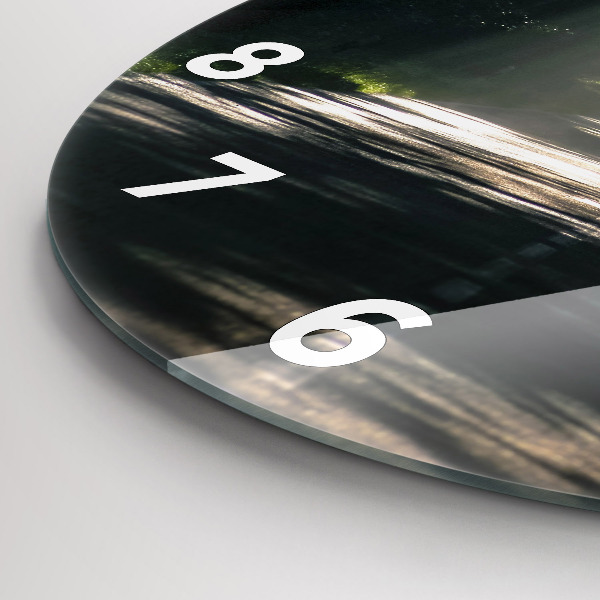 Wanduhr rund mit motiv Waldweg und Sonnenschlieren