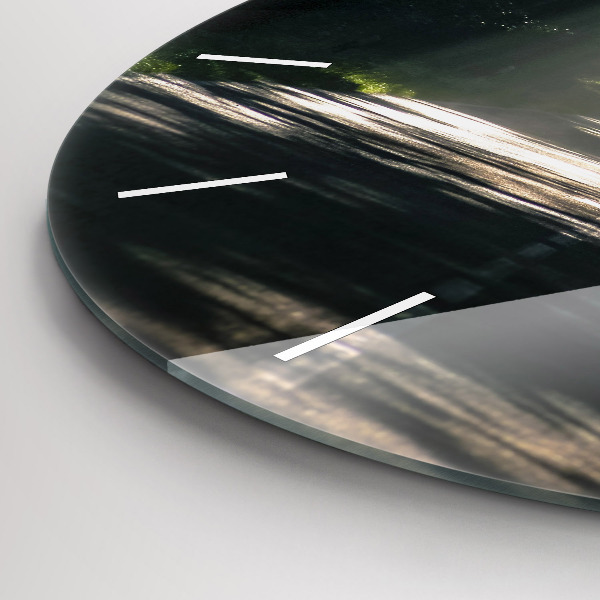 Wanduhr rund mit motiv Waldweg und Sonnenschlieren