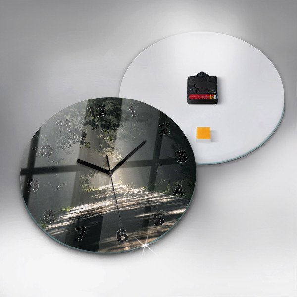 Wanduhr rund mit motiv Waldweg und Sonnenschlieren