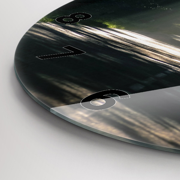 Wanduhr rund mit motiv Waldweg und Sonnenschlieren