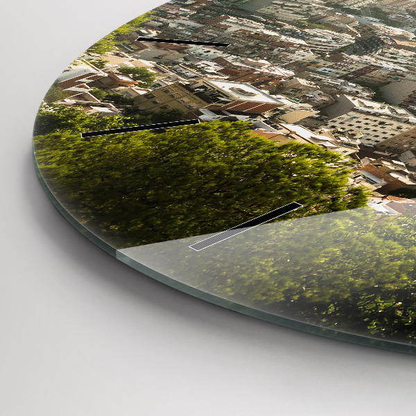 Wanduhr rund Barcelona Blick auf den Montjuic