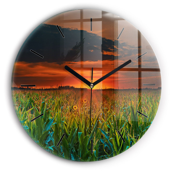 Wanduhr rund Sonnenblumen auf einer Wiese