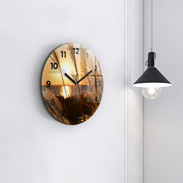 Wanduhr glas rund Weizen zur Goldenen Stunde
