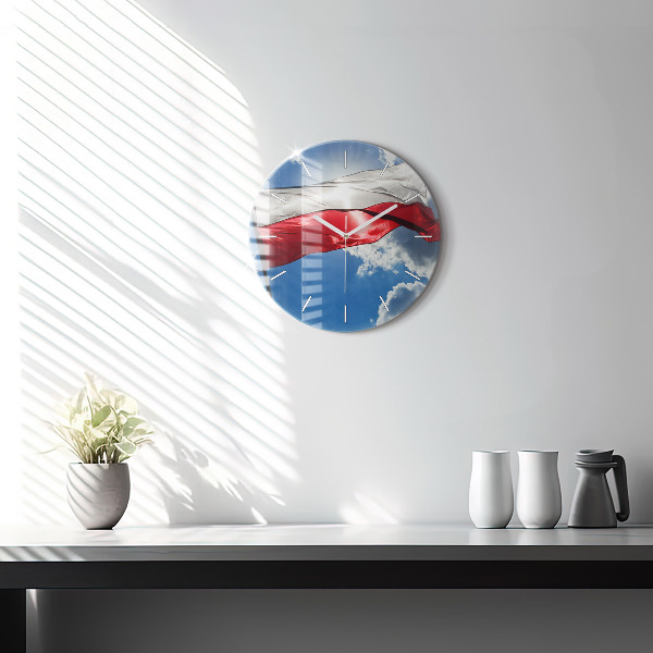 Wanduhr rund mit motiv Polnische Flagge gegen den Himmel