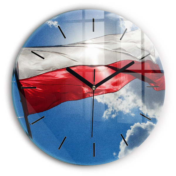 Wanduhr rund mit motiv Polnische Flagge gegen den Himmel
