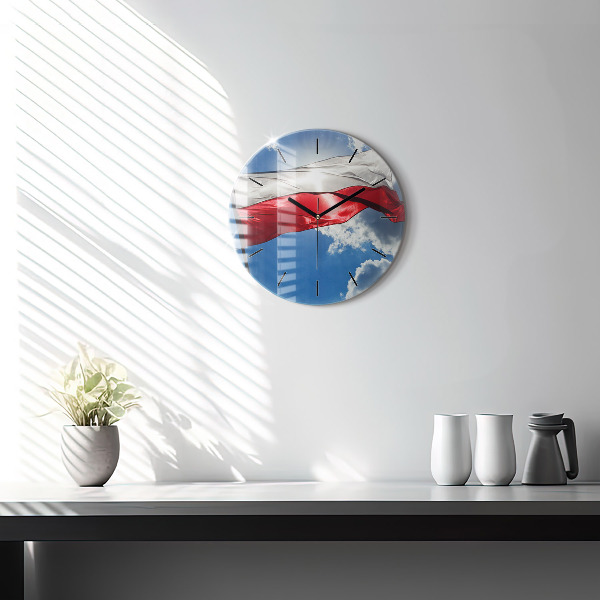 Wanduhr rund mit motiv Polnische Flagge gegen den Himmel