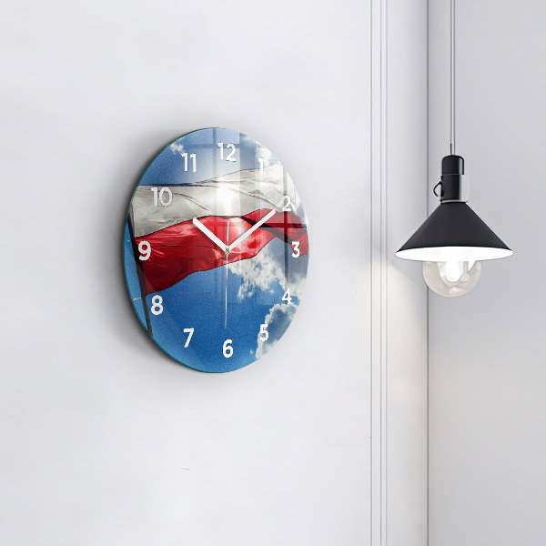 Wanduhr rund mit motiv Polnische Flagge gegen den Himmel
