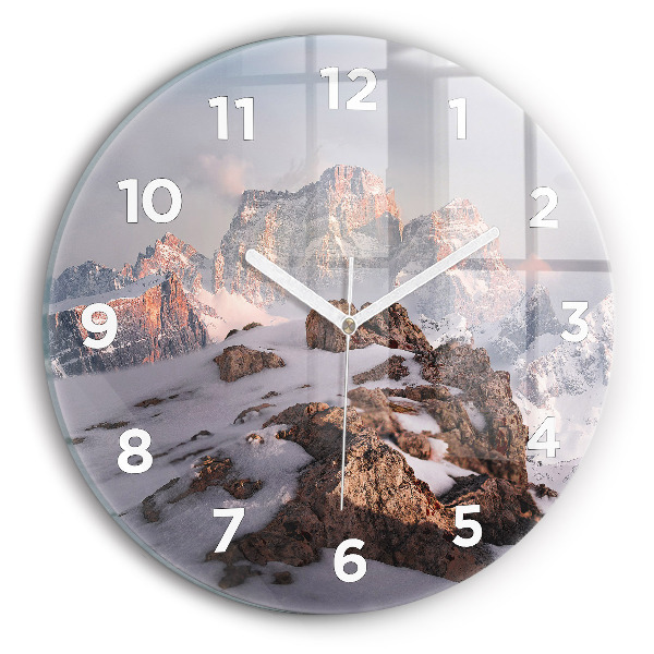 Wanduhr rund Berg mit Schnee bedeckt