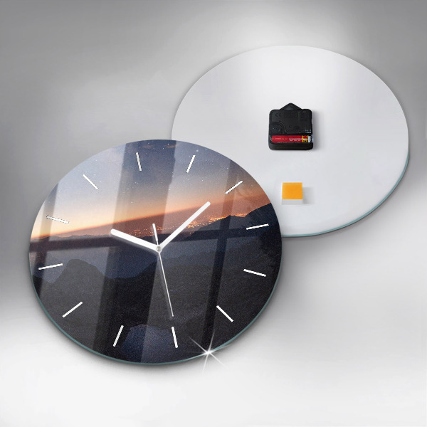 Wanduhr rund mit motiv Berge bei Sonnenuntergang