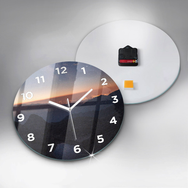 Wanduhr rund mit motiv Berge bei Sonnenuntergang